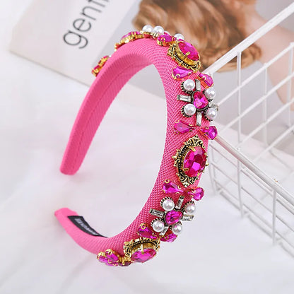 Elegant Retro Heart Shape Flower Sponge Inlay Rhinestones Hair Band