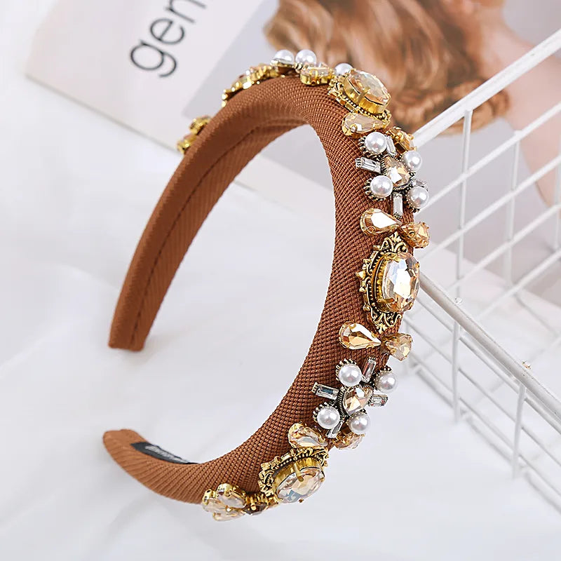 Elegant Retro Heart Shape Flower Sponge Inlay Rhinestones Hair Band