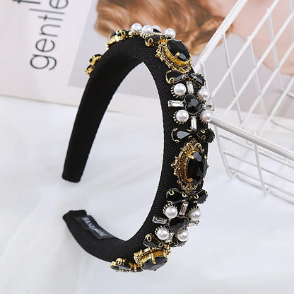 Elegant Retro Heart Shape Flower Sponge Inlay Rhinestones Hair Band