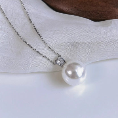 Elegant Retro Lady Ball Stainless Steel Plating Inlay Artificial Pearls 18k Gold Plated Necklace