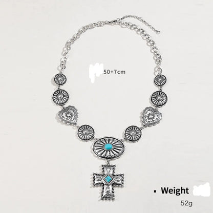 Elegant Retro Lady Cross Heart Shape Alloy Plating Inlay Turquoise Women'S Earrings Necklace