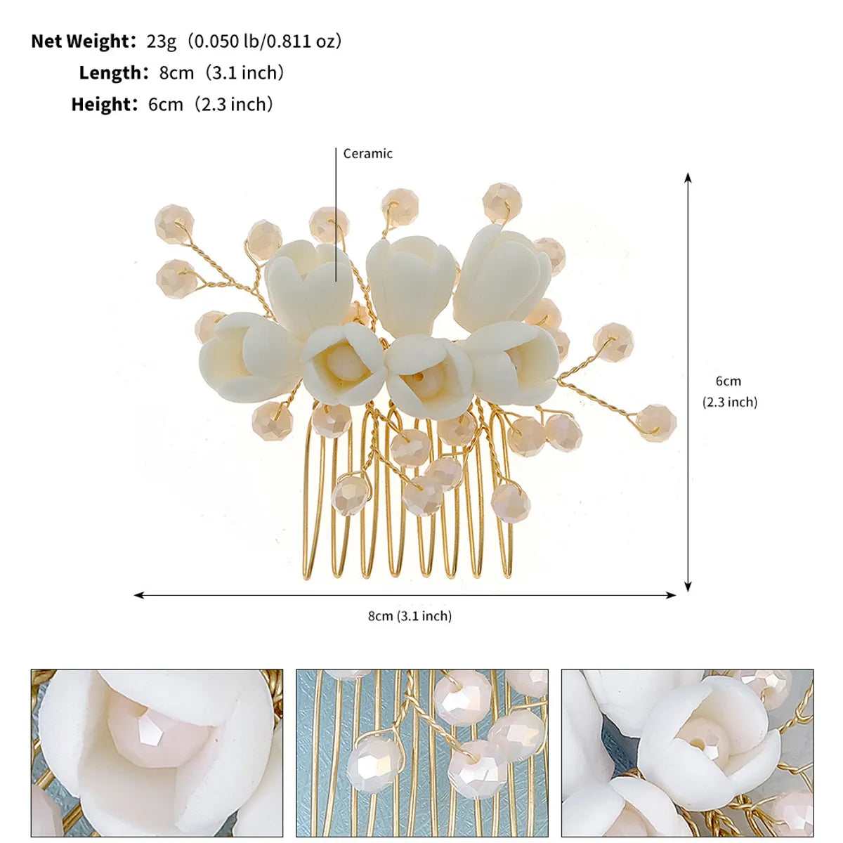 Elegant Retro Lady Flower Ceramics Insert Comb