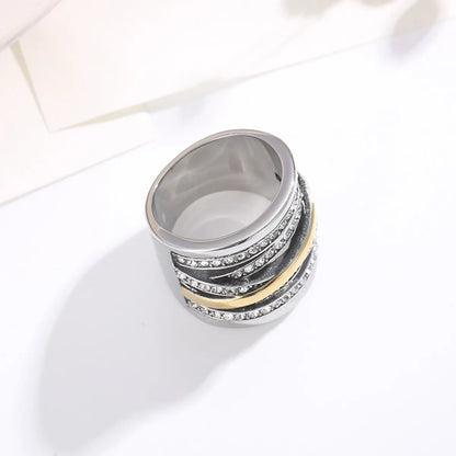 Wholesale Jewelry Elegant Retro Lady Round 304 Stainless Steel Rhinestones Inlay Rings