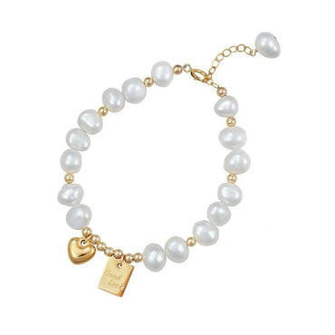 Elegant Retro Letter Heart Shape Freshwater Pearl Mixed Materials Bracelets In Bulk