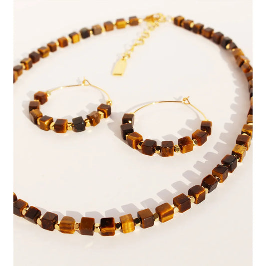 Elegant Retro Luxurious Geometric Natural Stone Brass Beaded 24K Gold Plated Women'S Necklace