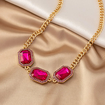 Elegant Retro Luxurious Geometric Quadrilateral Alloy Plating Inlay Gem Women's Necklace