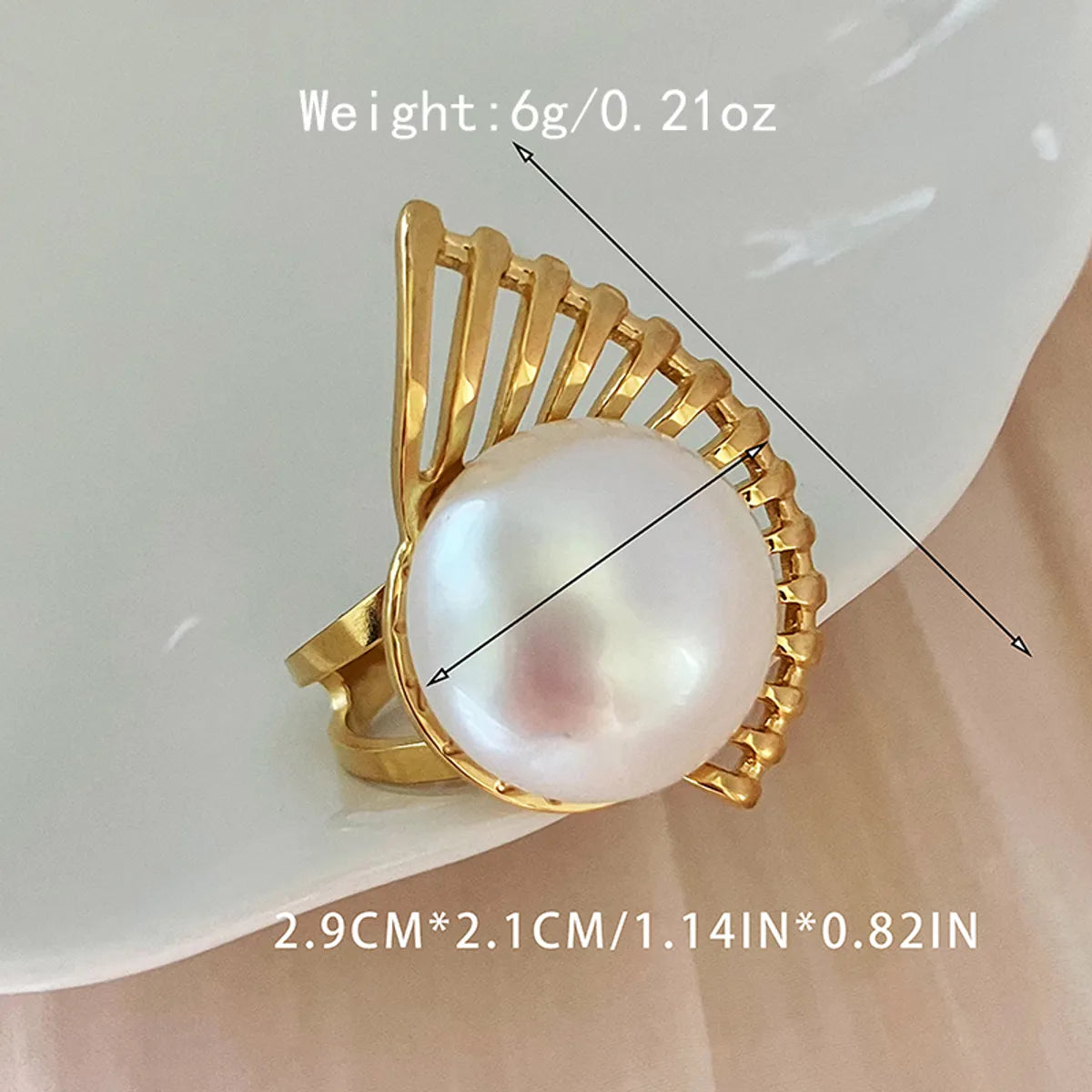 Elegant Retro Luxurious Sector Stainless Steel Plating Inlay Pearl Gold Plated Open Rings