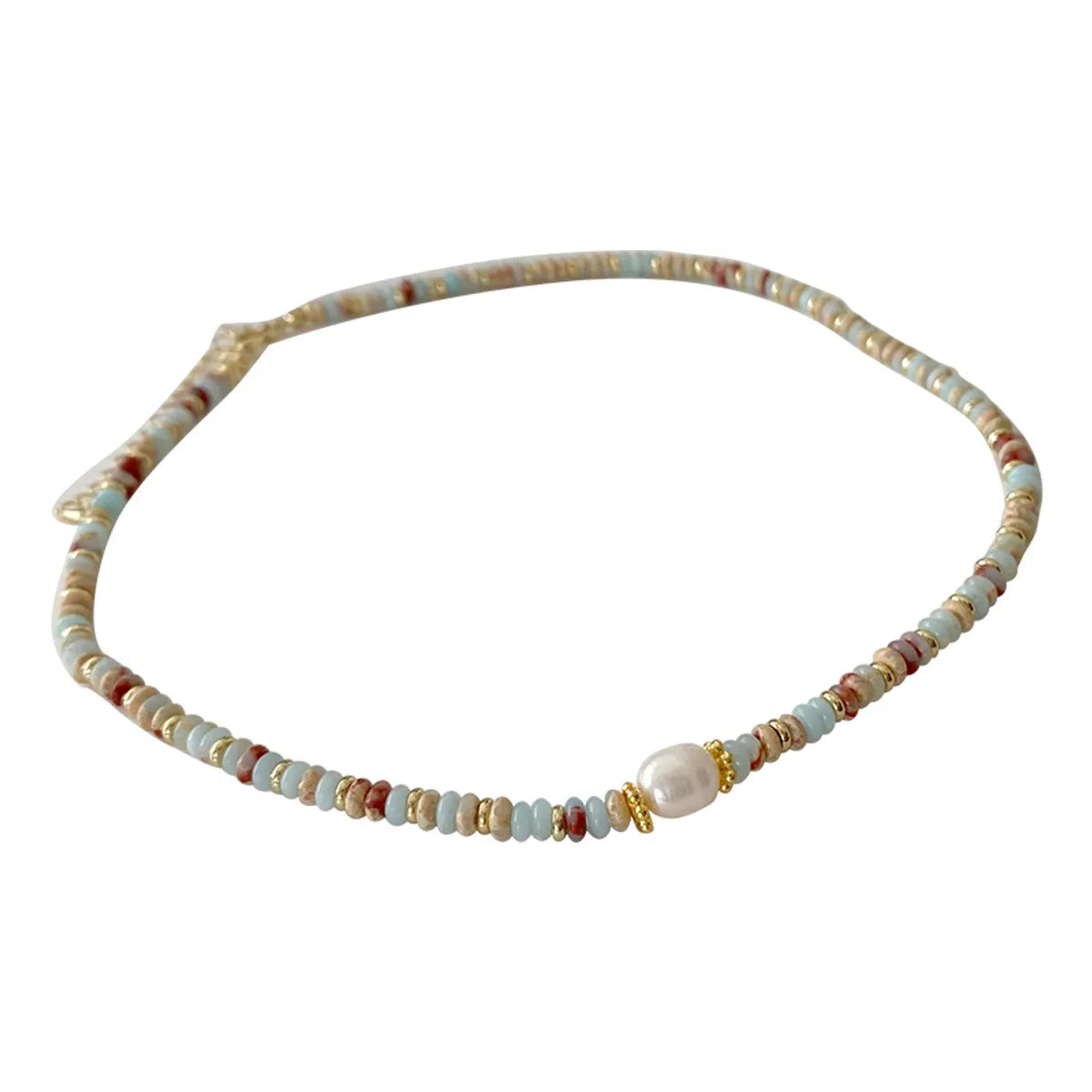 Elegant Retro Printing Beaded Natural Stone Freshwater Pearl Necklace In Bulk