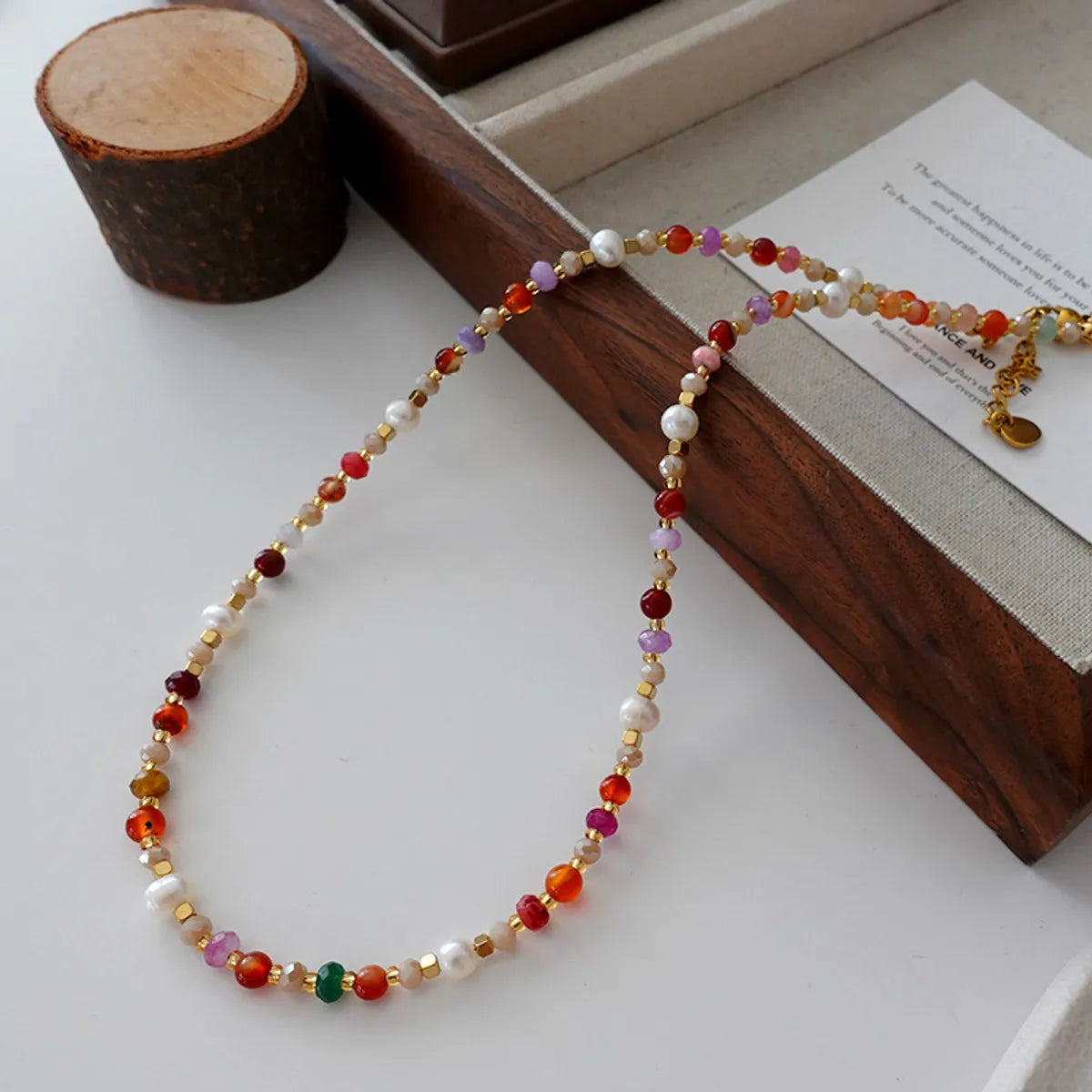 Elegant Retro Printing Beaded Natural Stone Freshwater Pearl Necklace In Bulk