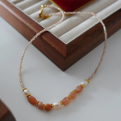 Elegant Retro Printing Beaded Natural Stone Freshwater Pearl Necklace In Bulk