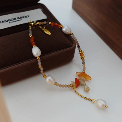 Elegant Retro Printing Beaded Natural Stone Freshwater Pearl Necklace In Bulk