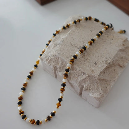 Elegant Retro Printing Beaded Natural Stone Freshwater Pearl Necklace In Bulk