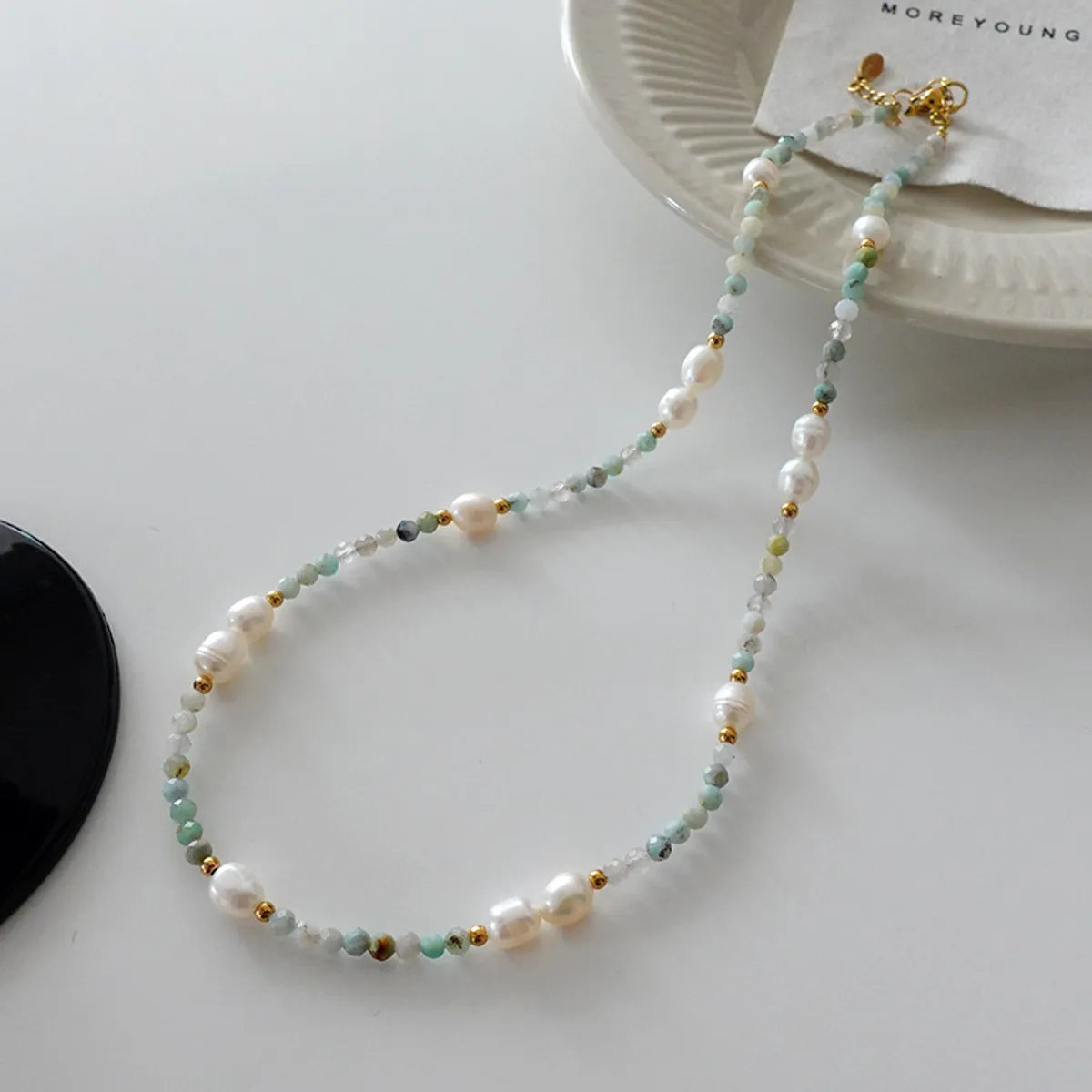 Elegant Retro Printing Beaded Natural Stone Freshwater Pearl Necklace In Bulk