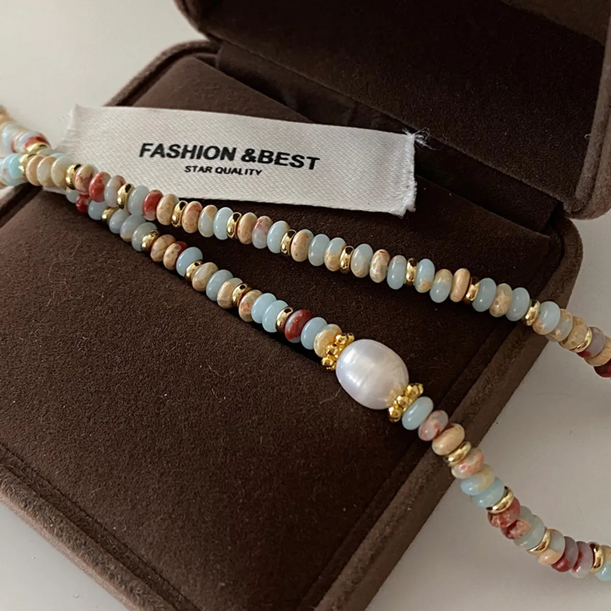 Elegant Retro Printing Beaded Natural Stone Freshwater Pearl Necklace In Bulk