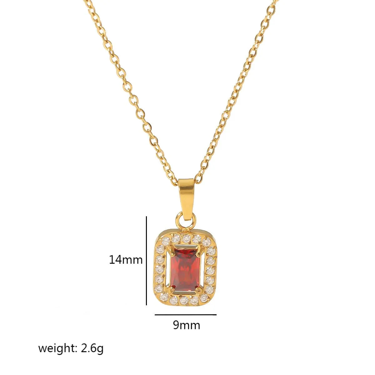 Elegant Retro Quadrilateral Heart Shape Stainless Steel Plating Inlay Zircon 18k Gold Plated Pendant Necklace