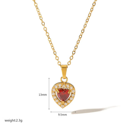 Elegant Retro Quadrilateral Heart Shape Stainless Steel Plating Inlay Zircon 18k Gold Plated Pendant Necklace