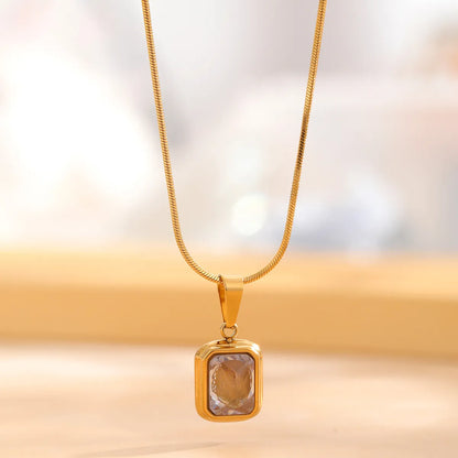 Elegant Retro Round Square Titanium Steel Plating Inlay Zircon Gold Plated Pendant Necklace