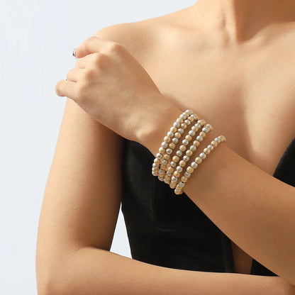 Elegant Retro Simple Style Geometric Alloy Beaded Layered Women's Bracelets