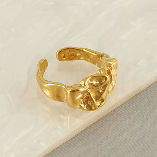 Elegant Retro Solid Color Folds Stainless Steel 18k Gold Plated Open Ring In Bulk