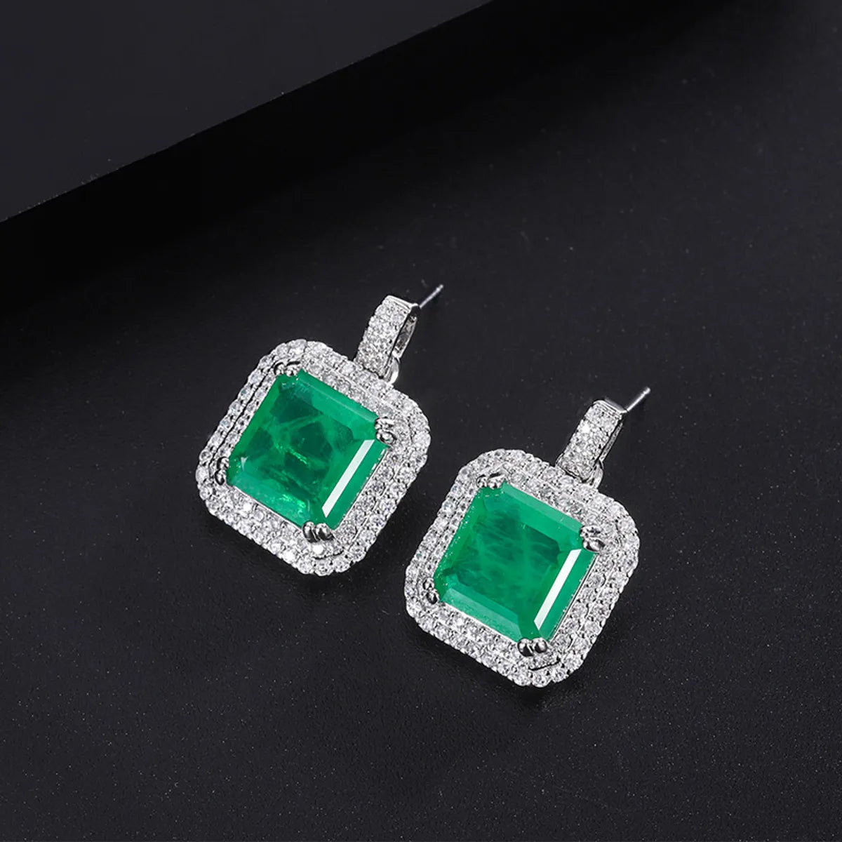 Elegant Retro Square Copper Inlay Zircon Women'S Rings Earrings Necklace