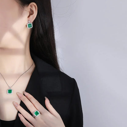 Elegant Retro Square Copper Inlay Zircon Women'S Rings Earrings Necklace