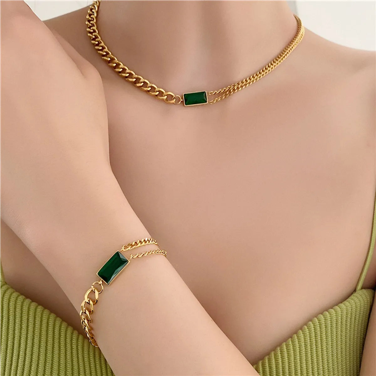 Wholesale Jewelry Elegant Retro Square 304 Stainless Steel Artificial Rhinestones 18K Gold Plated Plating Inlay Bracelets Earrings Necklace