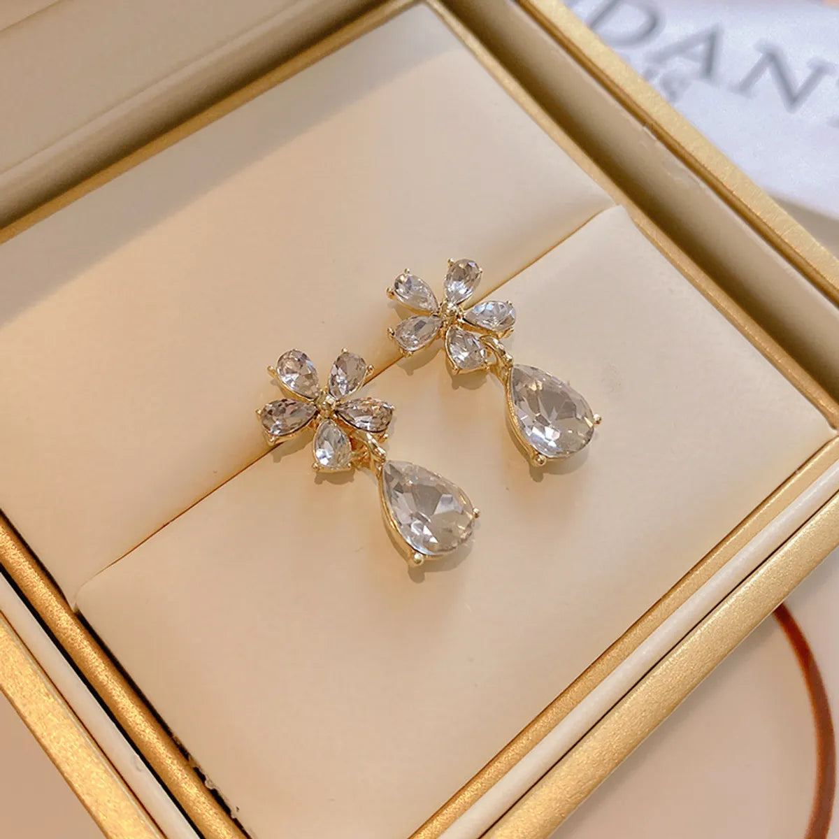 Elegant Retro Sweet Flower Alloy Plating Inlay Zircon Women's Drop Earrings