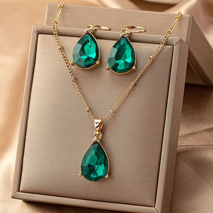 Elegant Retro Water Droplets Alloy Inlay Gem Women's Earrings Necklace