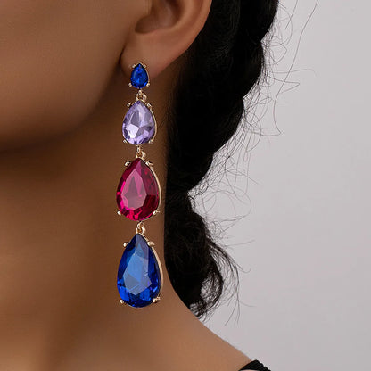 Elegant Retro Water Droplets Alloy Plating Inlay Gem Women's Drop Earrings