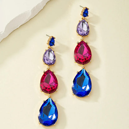 Elegant Retro Water Droplets Alloy Plating Inlay Gem Women's Drop Earrings