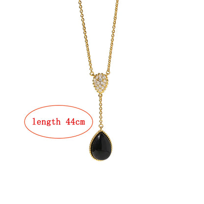 Elegant Retro Water Droplets Copper Plating Inlay Artificial Crystal Natural Stone Shell Pendant Necklace