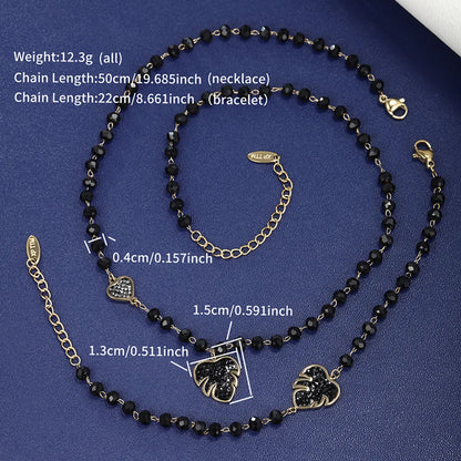 Elegant Retro XUPING Cross Leaf Heart Shape 304 Stainless Steel Beaded Beaded Plating Artificial Gemstones 18K Gold Plated Women'S Bracelets Necklace