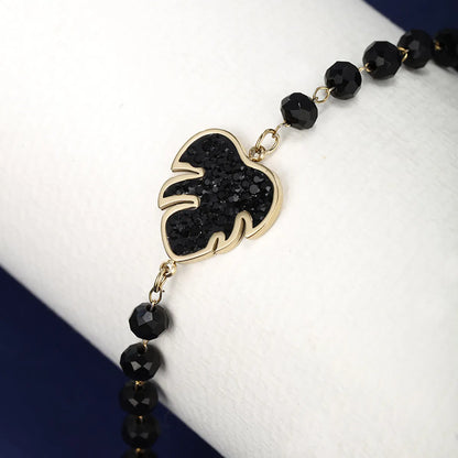 Elegant Retro XUPING Cross Leaf Heart Shape 304 Stainless Steel Beaded Beaded Plating Artificial Gemstones 18K Gold Plated Women'S Bracelets Necklace