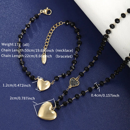 Elegant Retro XUPING Cross Leaf Heart Shape 304 Stainless Steel Beaded Beaded Plating Artificial Gemstones 18K Gold Plated Women'S Bracelets Necklace