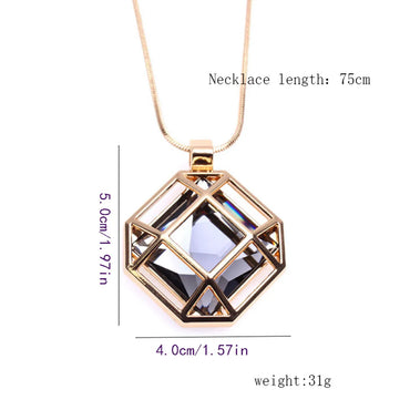 Elegant Rhombus Alloy Copper Inlay Rhinestones Women's Sweater Chain Long Necklace