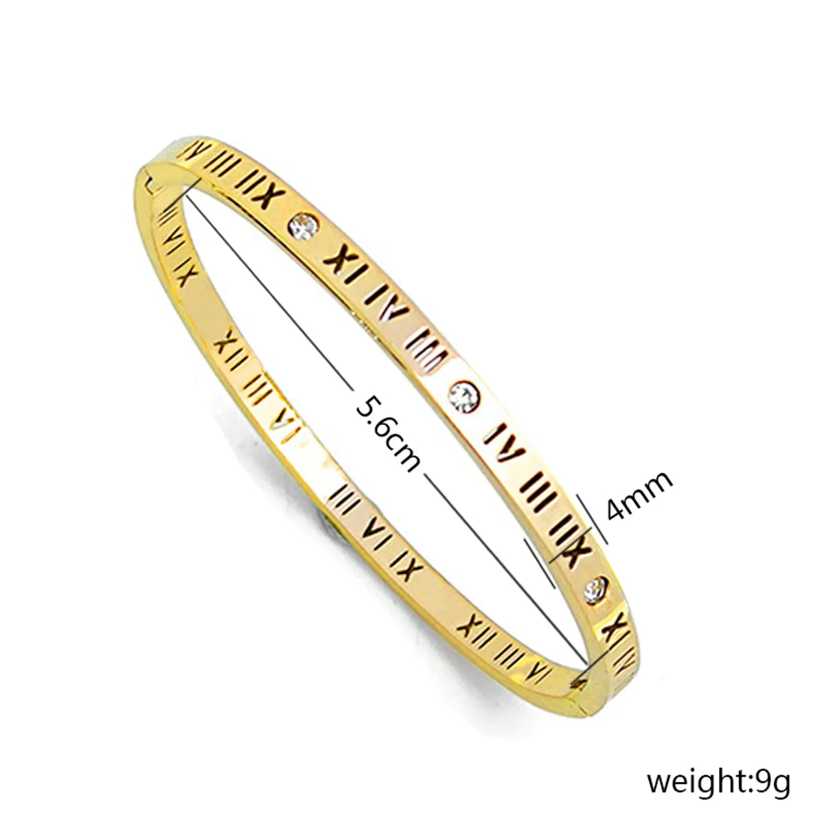 Elegant Roman Style Roman Numeral 304 Stainless Steel Gold Plated Zircon Bangle In Bulk