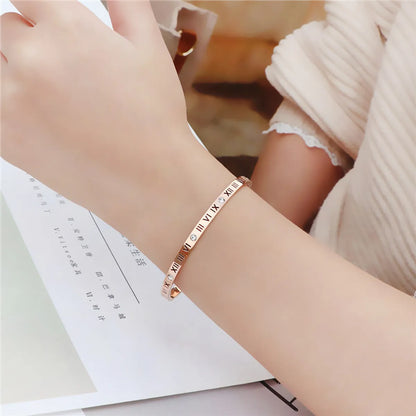 Elegant Roman Style Roman Numeral 304 Stainless Steel Gold Plated Zircon Bangle In Bulk