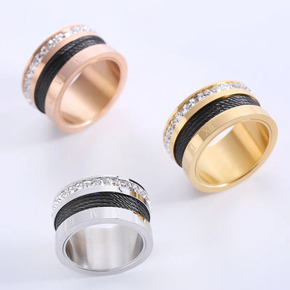 Elegant Romantic Color Block Stainless Steel Plating Inlay Rhinestones 18k Gold Plated Rings