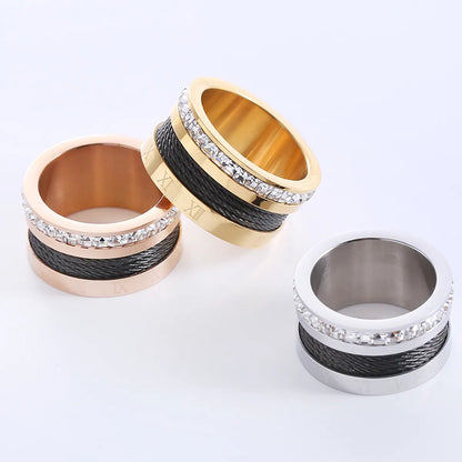 Elegant Romantic Color Block Stainless Steel Plating Inlay Rhinestones 18k Gold Plated Rings