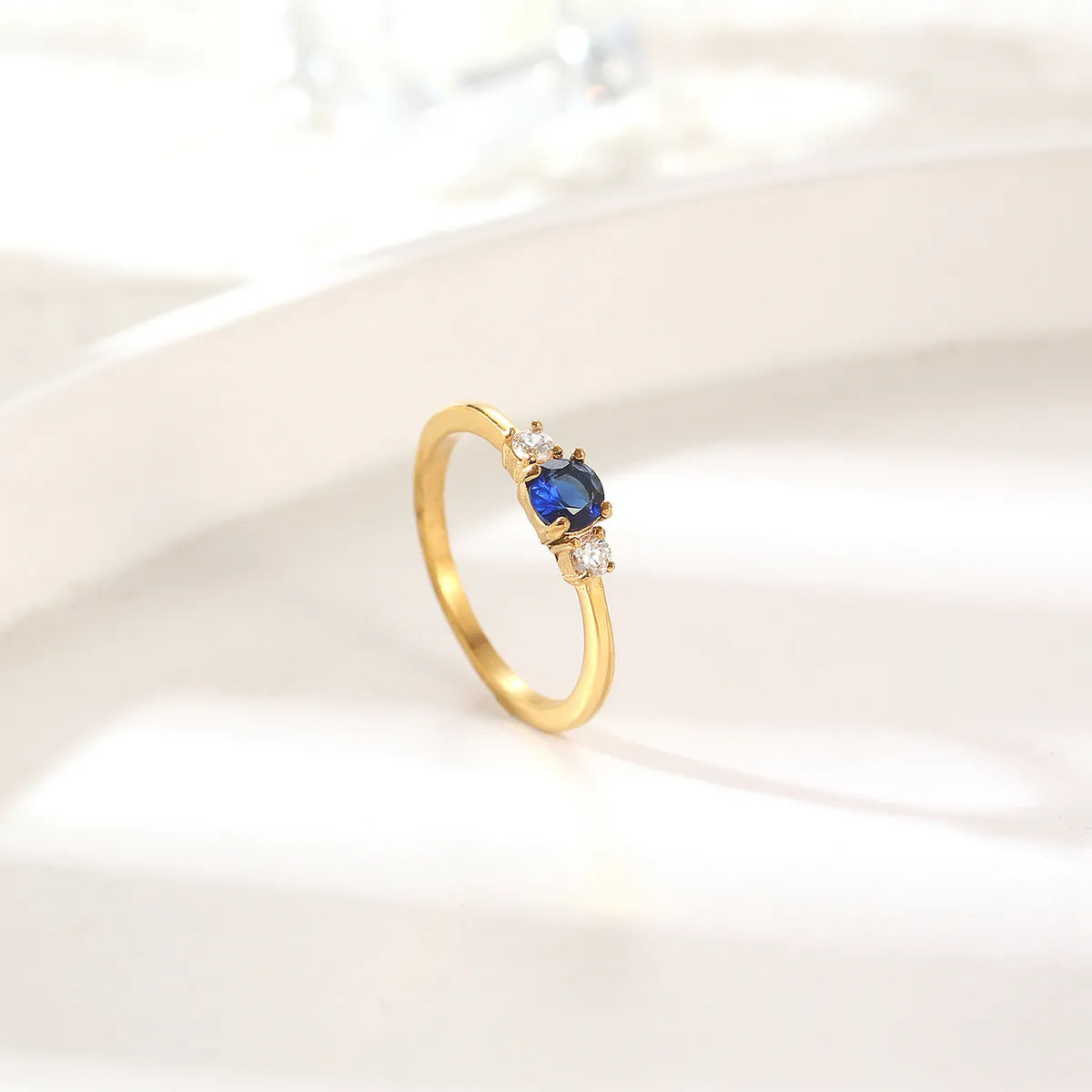 Elegant Romantic Color Block Stainless Steel Plating Inlay Zircon 18k Gold Plated Rings