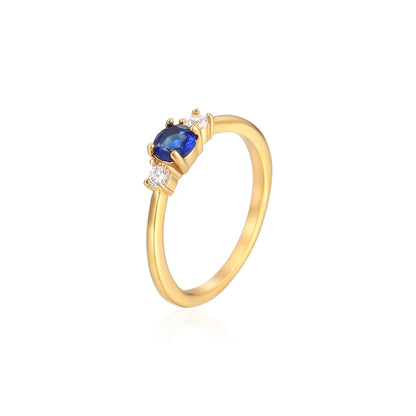 Elegant Romantic Color Block Stainless Steel Plating Inlay Zircon 18k Gold Plated Rings