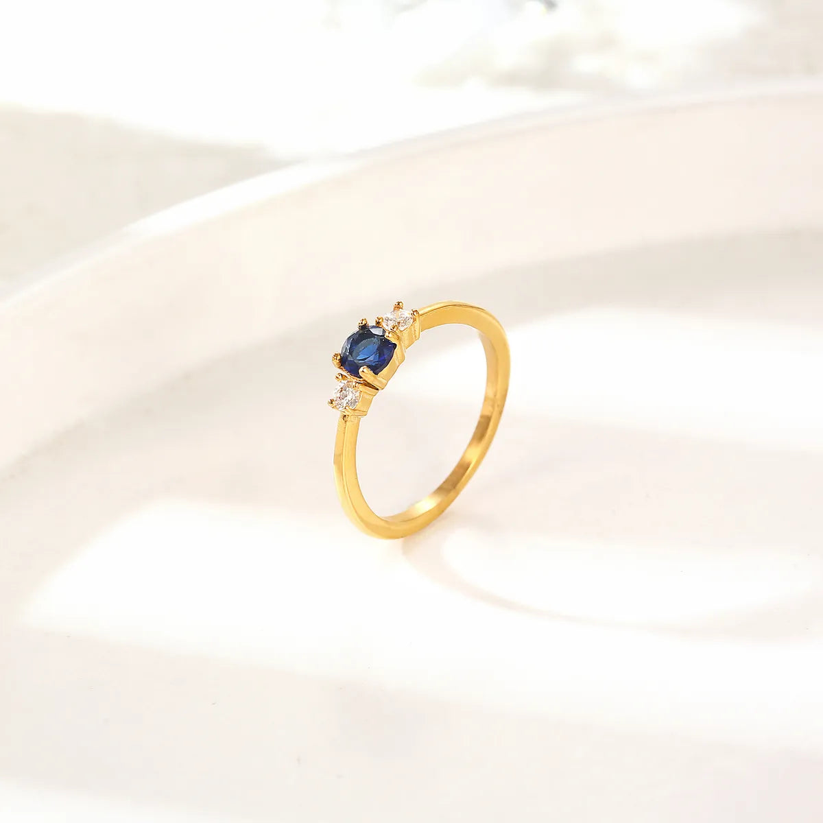 Elegant Romantic Color Block Stainless Steel Plating Inlay Zircon 18k Gold Plated Rings