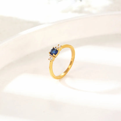 Elegant Romantic Color Block Stainless Steel Plating Inlay Zircon 18k Gold Plated Rings