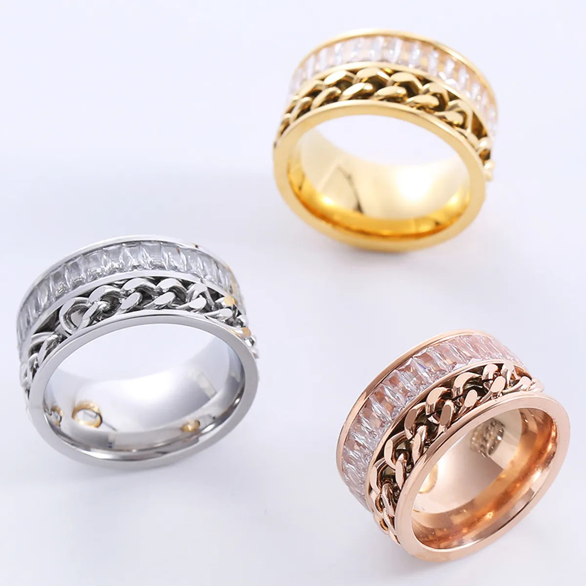 Elegant Romantic Color Block Stainless Steel Plating Zircon 18k Gold Plated Rose Gold Plated Rings