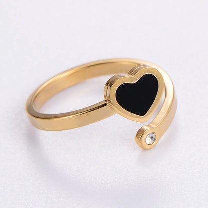 Wholesale Jewelry Elegant Romantic Heart Shape 304 Stainless Steel Acrylic 18K Gold Plated Rose Gold Plated Plating Inlay Rings