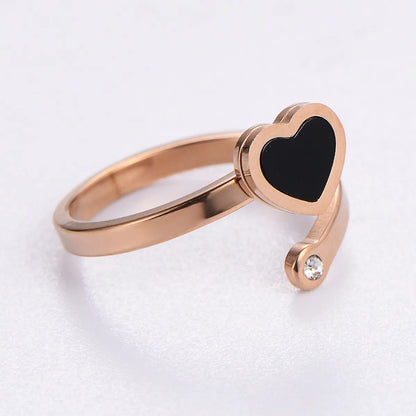 Wholesale Jewelry Elegant Romantic Heart Shape 304 Stainless Steel Acrylic 18K Gold Plated Rose Gold Plated Plating Inlay Rings