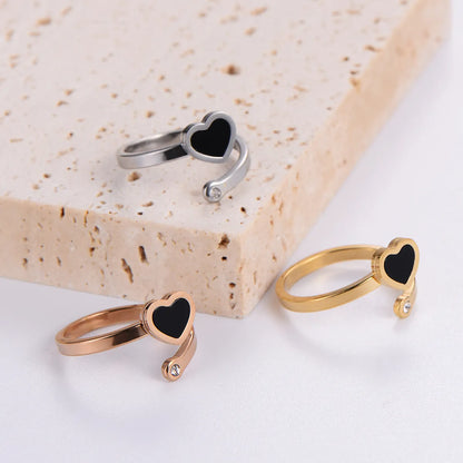 Wholesale Jewelry Elegant Romantic Heart Shape 304 Stainless Steel Acrylic 18K Gold Plated Rose Gold Plated Plating Inlay Rings