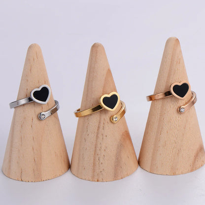 Wholesale Jewelry Elegant Romantic Heart Shape 304 Stainless Steel Acrylic 18K Gold Plated Rose Gold Plated Plating Inlay Rings