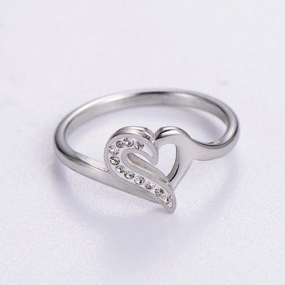 Elegant Romantic Heart Shape Stainless Steel Plating Inlay Rhinestones 18k Gold Plated Rose Gold Plated Rings