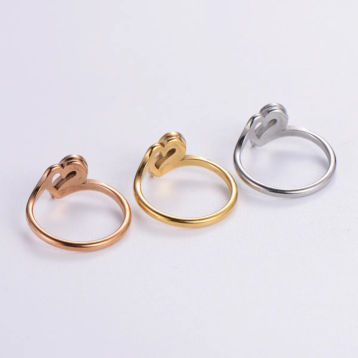 Elegant Romantic Heart Shape Stainless Steel Plating Inlay Rhinestones 18k Gold Plated Rose Gold Plated Rings